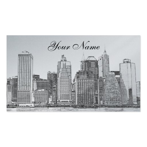 lower Manhattan Skyline, New York City Business Card Template (back side)