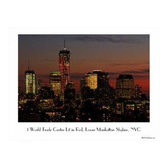Lower NYC skyline: World Trade Center in Red Print