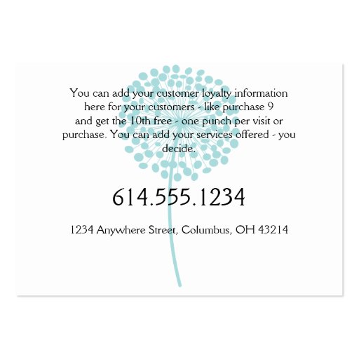 Loyalty Card :: Blue Dandelion Business Cards (back side)