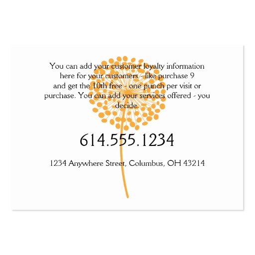 Loyalty Card :: Orange Dandelion Business Card Templates (back side)