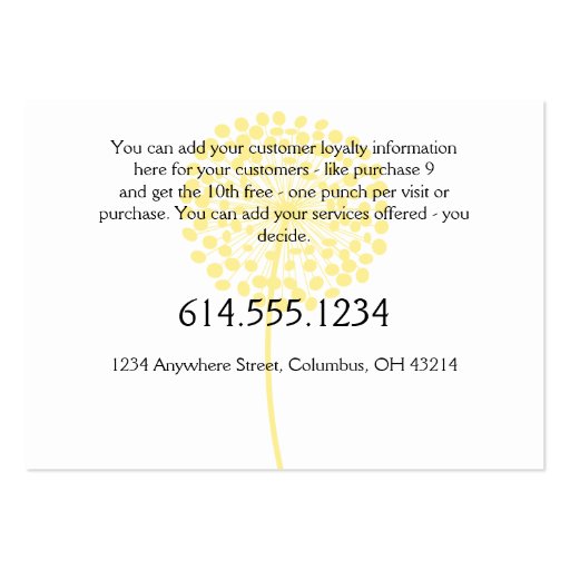 Loyalty Card :: Yellow Dandelion Business Cards (back side)
