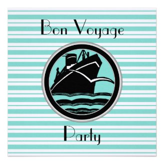 Lt Blue White Striped Black Ship Bon Voyage Invite