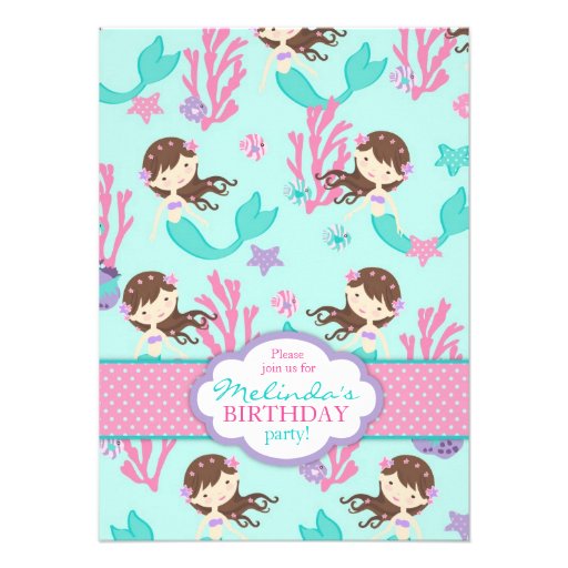 Lt. Brunette Mermaid Second Birthday Invitation