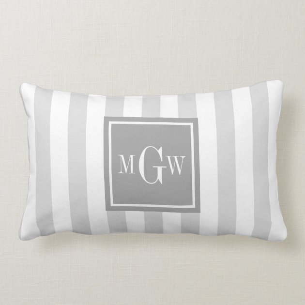 Lt Gray White Stripe Gray Square 3 Monogram Pillows
