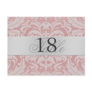Lt Pink Damask Silver Metal Table Number PostCard postcard