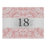 Lt Pink Damask Silver Metal Table Number PostCard