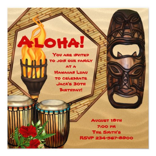 Luau Birthday Party Hawaiian Luau Party Personalized Announcement (front side)