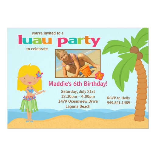 Luau Birthday Party Invitation (front side)