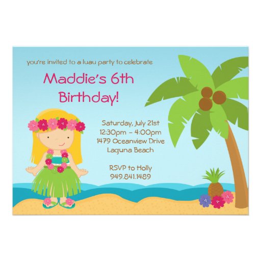 Luau Birthday Party Invitation (front side)
