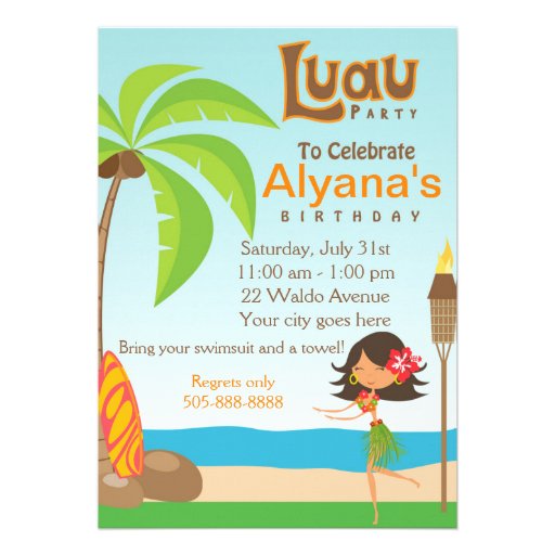 Luau Birthday Party Invitation Card (front side)