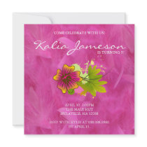 Luau Birthday Party Invite Hibiscus Flower Feather