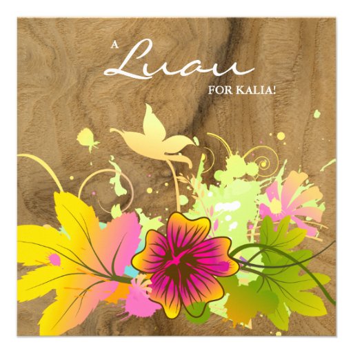 Luau Birthday Party Invite Hibiscus Flower Oak