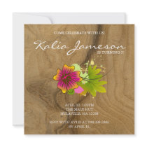 Luau Birthday Party Invite Hibiscus Flower Oak