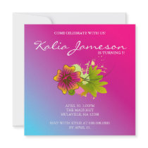 Luau Birthday Party Invite Hibiscus Flower Pink Bl