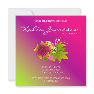 Luau Birthday Party Invite Hibiscus Flower Pink Li