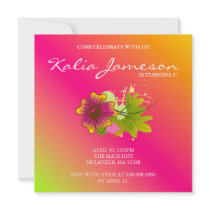 Luau Birthday Party Invite Hibiscus Flower Pink O