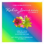 Luau Birthday Party Invite Hibiscus Flower Rainbow