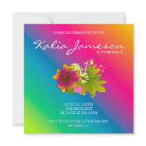 Luau Birthday Party Invite Hibiscus Flower Rainbow