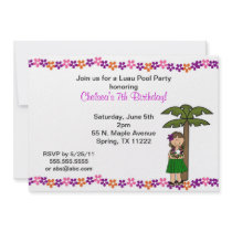 Luau Girl with brown hair party invitation