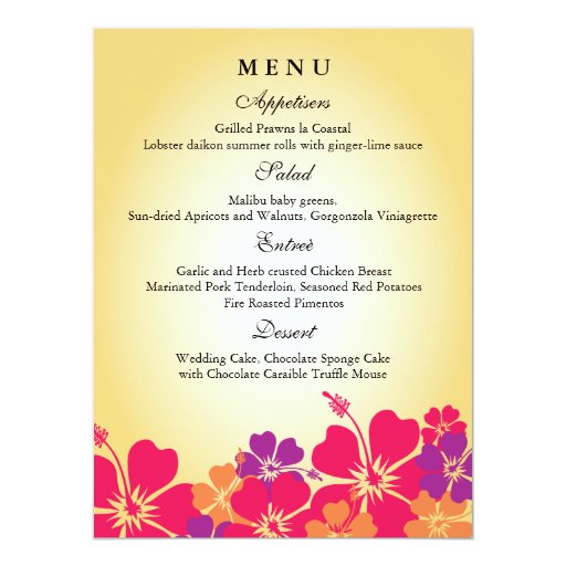 Luau / Hawaiian Wedding Menu Card  Zazzle