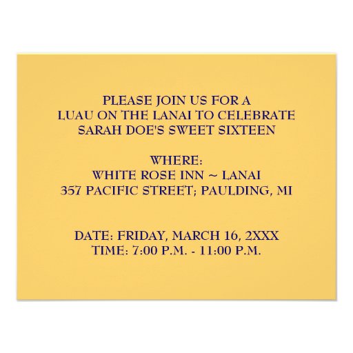 LUAU HULA DANCE PARTY INVITATION ~ SWEET SIXTEEN