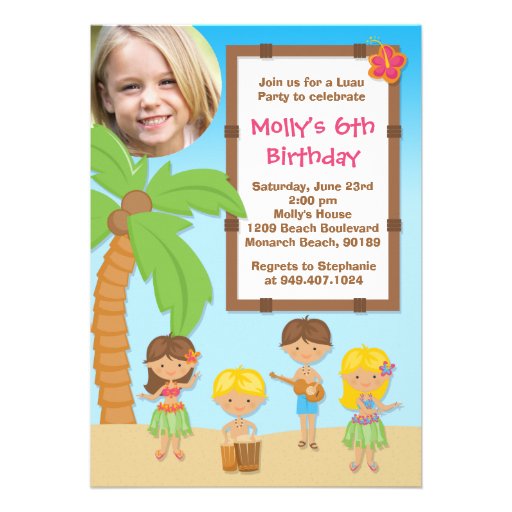 Luau Kids Birthday Party Invitation (front side)