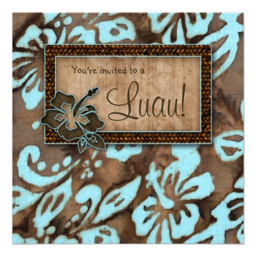 Luau Party Invitation Hibiscus Blue Brown