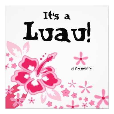 Luau Party Invitation Hibiscus Flower Pink Black