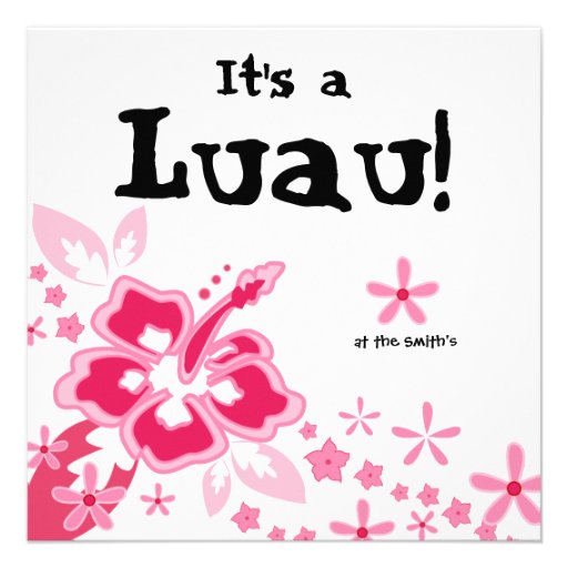 Luau Party Invitation Hibiscus Flower Pink Black