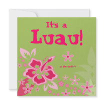 Luau Party Invitation Hibiscus Flower Pink Green