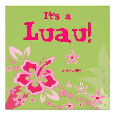 Luau Party Invitation Hibiscus Flower Pink Green
