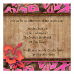 Luau Party Invitation Hibiscus Pink Brown Orange