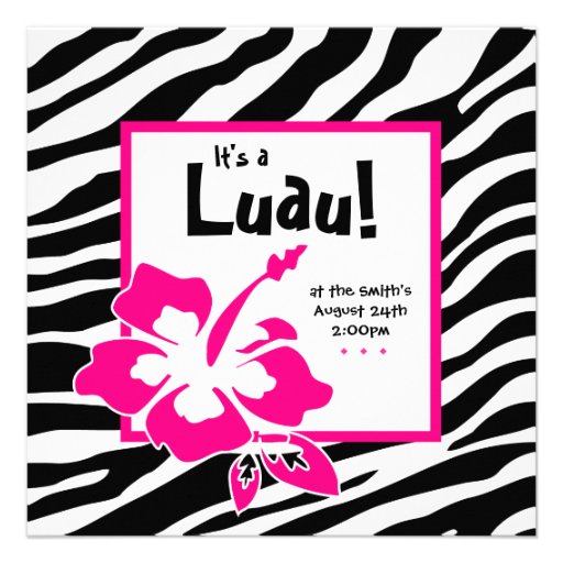 Luau Party Invitation Hibiscus Zebra Pink Black