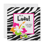 Luau Party Invitation Hibiscus Zebra Pink Org Lime