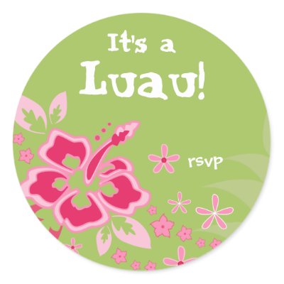 Luau Party RSVP Stickers Hibiscus Pink Green