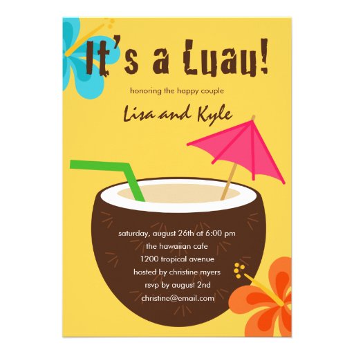 Luau Shower or Engagement Party Personalized Invitation (front side)