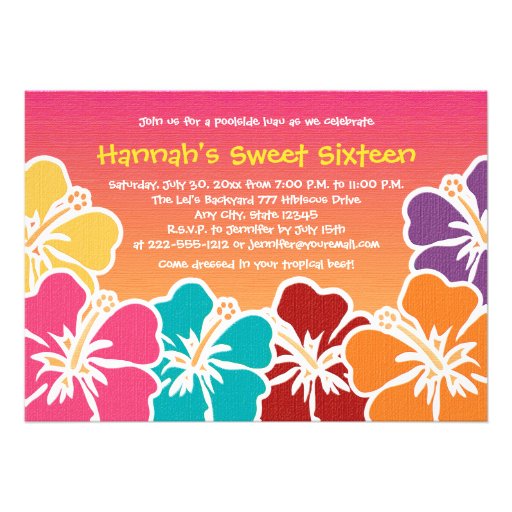 Luau Sweet Sixteen Birthday Party Invitations (front side)