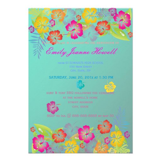 Luau/ Tropical flowers Graduation Party Custom Invitations