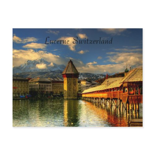 Lucerne Switzerland Chapel Bridge Mount Pilatus postcard