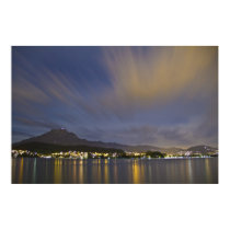Lucerne Switzerland Night Scene with Mount Pilatus Print