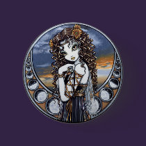 "Lucia" Gothic Flower Moon Fairy Pinback Button buttons