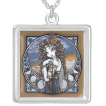 lucia, moon, phase, fairy, faery, fae, faerie, sunset, flower, fantasy, art, myka, jelina, mika, faeries, Necklace with custom graphic design