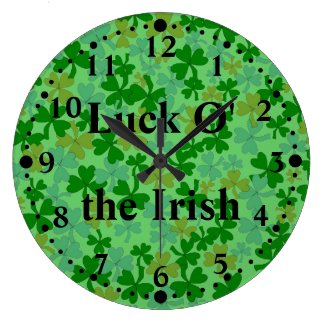Luck Of the Irish Lucky Shamrocks Green Wall Clock