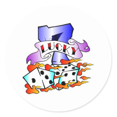 Lucky 7 &amp; Dice Tattoo Round Sticker by WhiteTiger_LLC