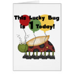 Lucky Bug is One Birthday Tshirts and Gifts Greeting Card