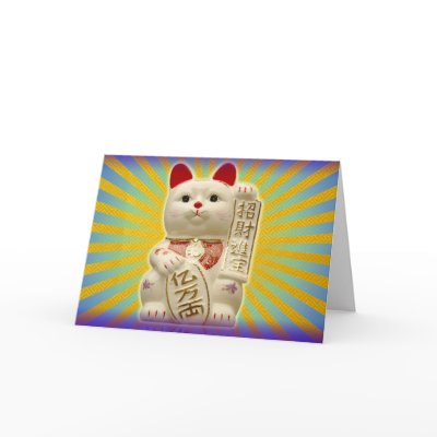 Lucky Cat Japanese Good Luck Waving Cat Cards by indyzio