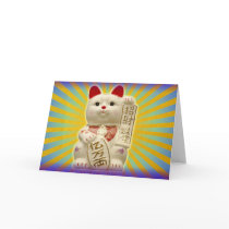 Lucky Cat Japanese Good Luck Waving Cat cards by indyzio Lucky Cat Japanese Good Luck Waving Cat cards