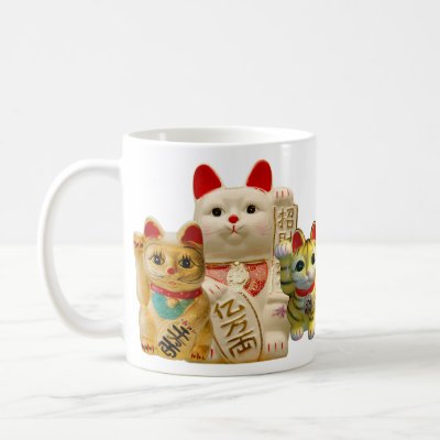 Lucky Cat Japanese Good Luck Waving Cats Group Coffee Mugs by indyzio