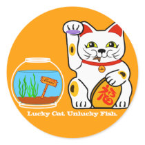 Lucky Cat. Unlucky Fish Round Stickers