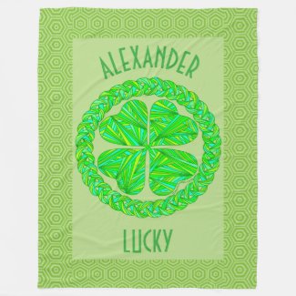 Lucky Celtic Shamrock Four Leaf Clover Green Irish Fleece Blanket